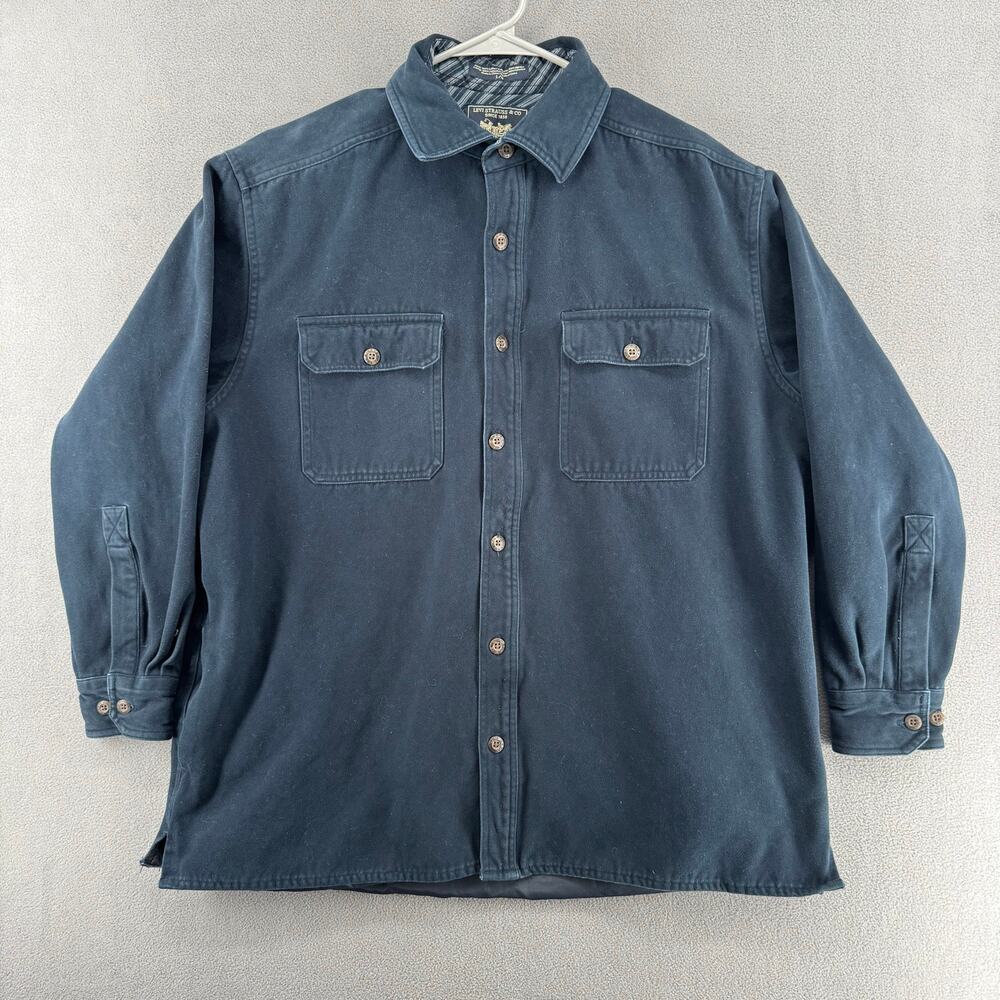 Levi Strauss Lined Chamois Shacket Mens L Blue‎ Button Down Heavyweight